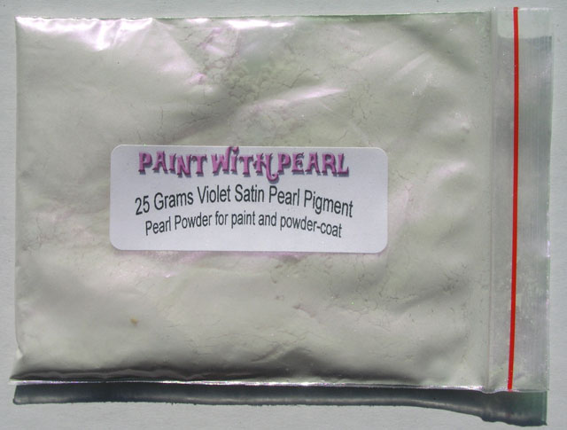 Large photo of 25 gram bag Violet Satin (purple) pearl powder for custom paint or powder coat.