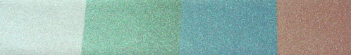 Green satin pearl powder on sample of white, black, blue, and red bases.
