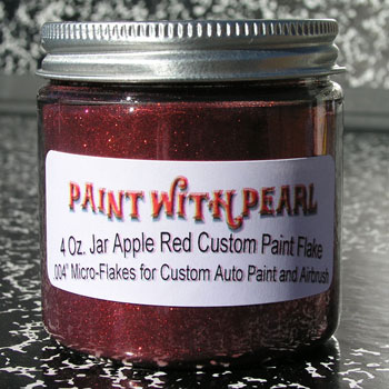 One of our most popular colors, apple red metal flake is great to spray over both black and red base coats.